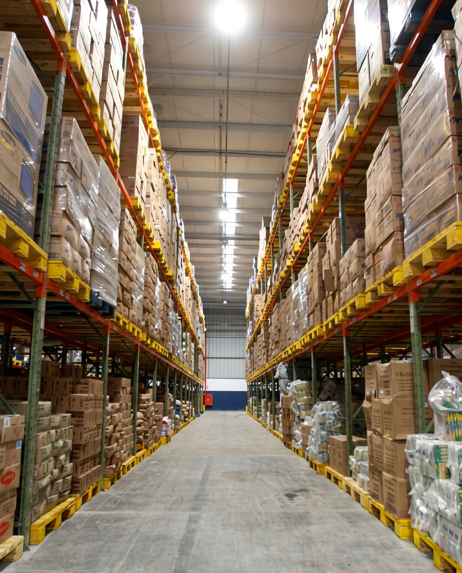 Warehouse aisle with industrial products